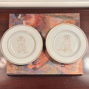 2 Vintage Porcelain Gold Dog Plates Frank McIntosh Eschenbach